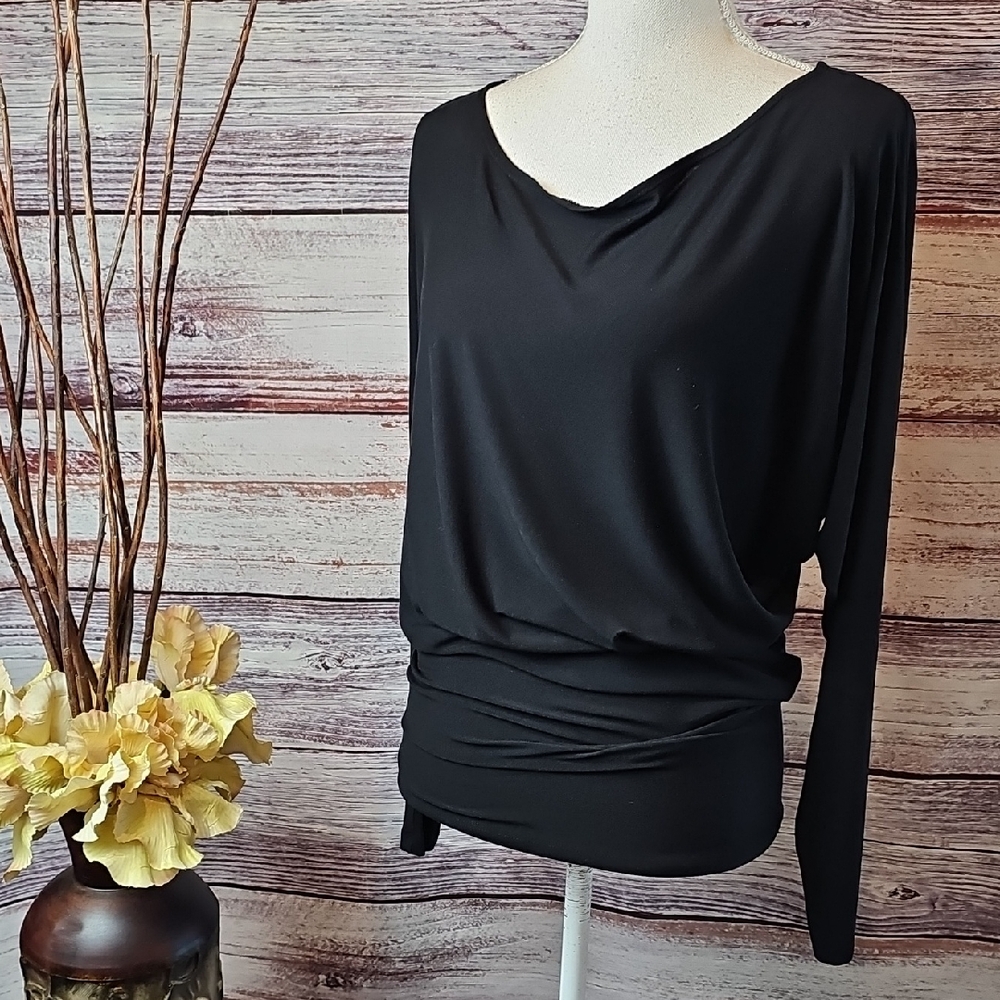 TART BLACK COWL NECK LONG DOLMAN SLEEVE PULLOVER TOP TUNIC